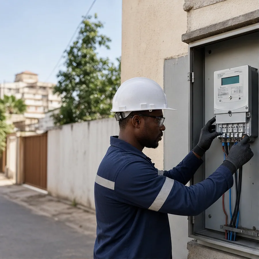 Technicien installant un compteur intelligent